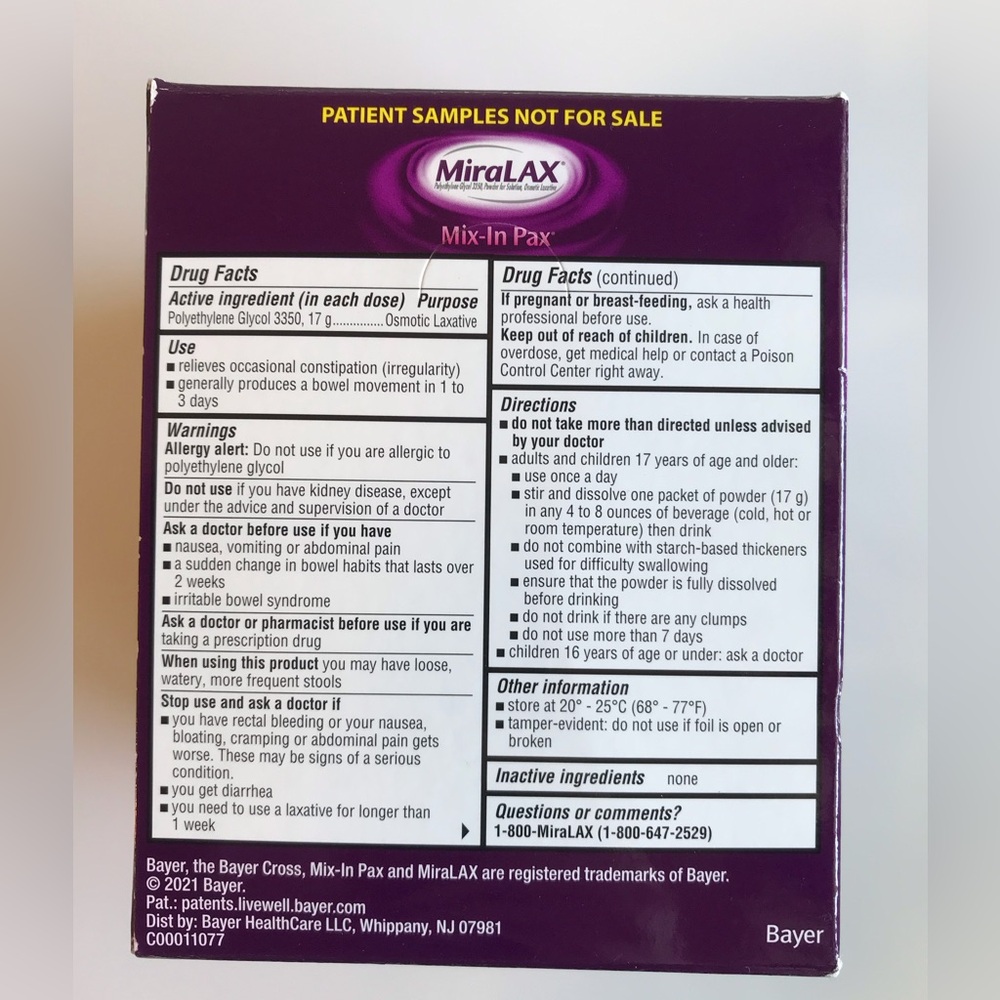 MiraLAX Mix In Pax 20 Travel Packets Exp 3/2026 - Picture 4 of 5